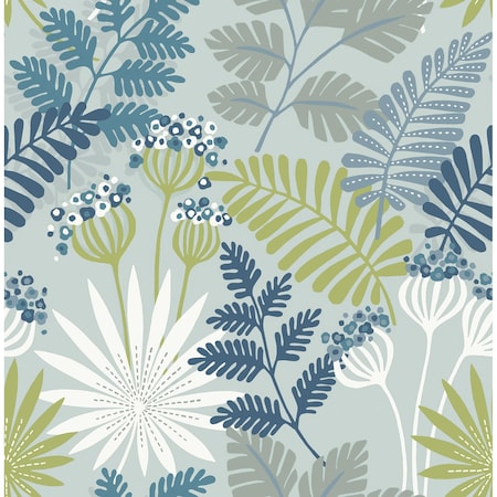 Manhattan Comfort Milwaukee Praslin Sky Blue Botanical 33 ft L X 205 in W Wallpaper BR4014-26450